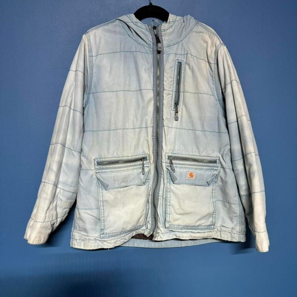 Carhartt Gallatin Jacket Men's Size XL Quilted Blue Thrashed Hoodie Zip Grunge